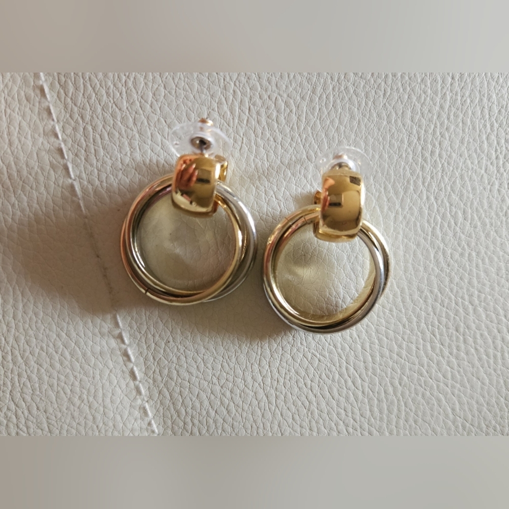 Ann Taylor Interlocking Triple Loop Gold and Silver Hoop Drop Earrings
